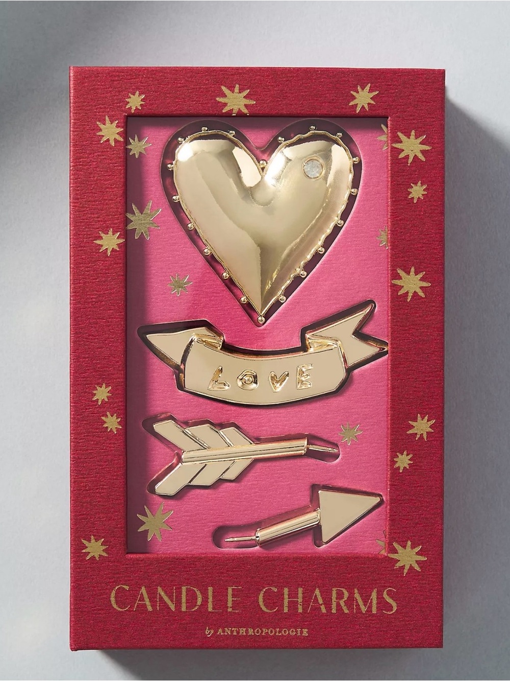 Anthropologie Gold Heart & Arrow Candle Charms NWT Home Accent
